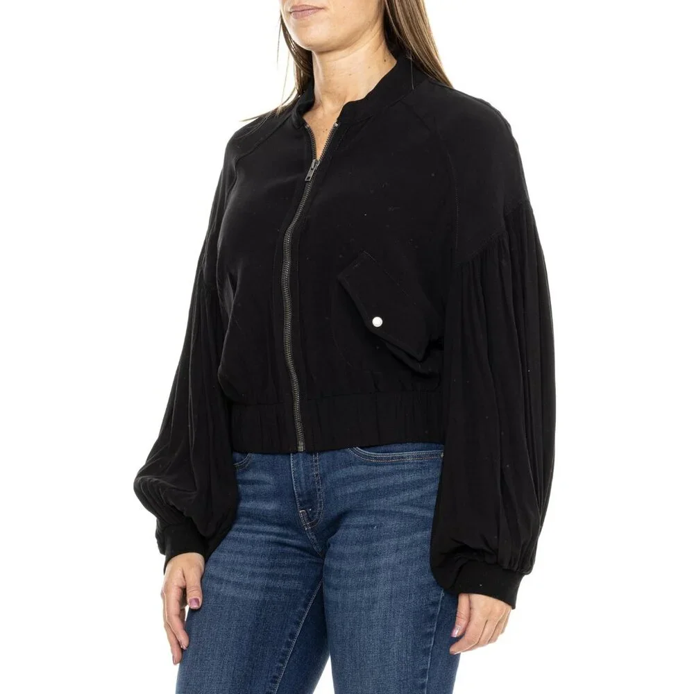 Free People On Pointe Bomber Women's Jacket, Black $168 retail NWT large - Picture 1 of 2